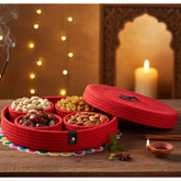 INUS Dry Fruit Jute Container Tray Set with Cotton Rope & Lid - Versatile Storage for Sweets, Chips, Diwali Gift Cookies & Snacks (Red)
